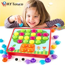 Jeu de puzzle 3D pour enfants, boutons colorés, assemblage de clous en forme de champignons, mosaïque pour bébés, image créative, jouets éducatifs