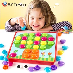 Crianças 3d quebra cabeças brinquedo colorido botões de montagem cogumelos unhas kit bebê criativo mosaico imagem puzzles placa brinquedos educativos
