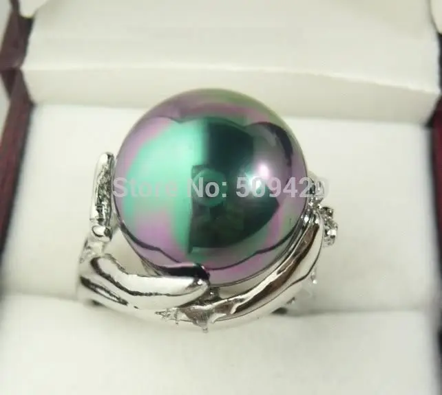 

14MM Black South Sea Shell Pearl Inlay jewelry Ring 7#-8#
