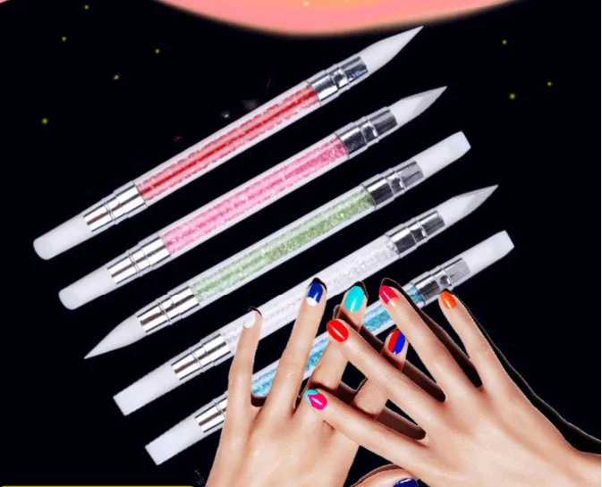 Full Beauty Dual-ended 2 Ways Silicone Nail Art Sculpture Pen 3D Carving DIY Glitter Powder Liquid Manicure Dotting Brush