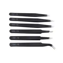 6 шт. ESD10-15 антистатические щипцы для технического обслуживания промышленные прецизионные изогнутые прямая нержавеющая сталь Советы Инструменты для ремонта B4