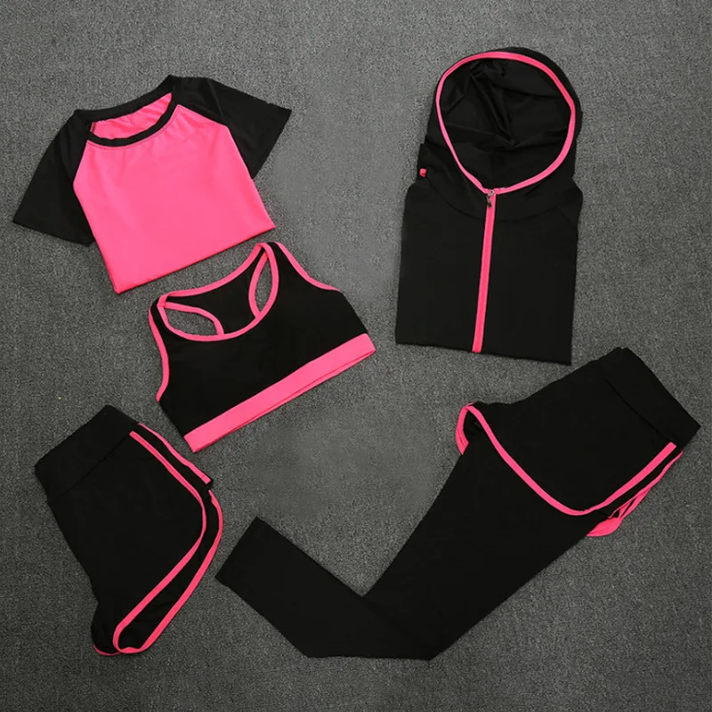

5Pcs Gym Yoga Running Workout Clothes for Women Sports Bra and Leggings Set Sports Wear Bodybuilding Gym Clothing Yoga Set