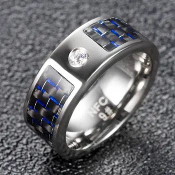 

Electronic Wearable Waterproof Message Sending NFC Data Sharing Blue Carbon Fiber Smart Ring Screen Unlocking Phone For Windows