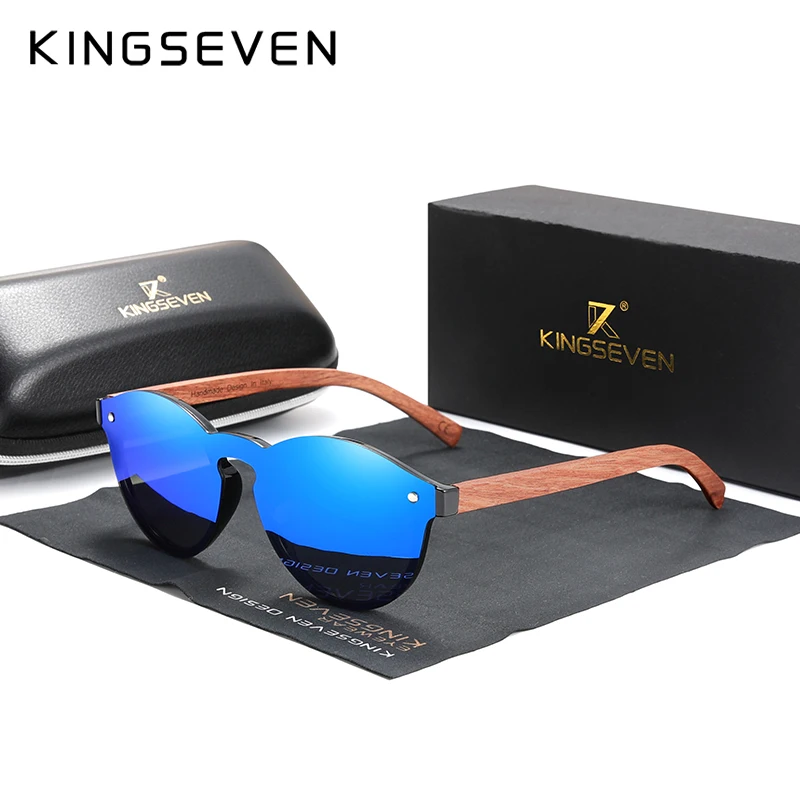 Blue Bubinga Wood Логотип на заказ натуральные деревянные солнечные очки KINGSEVEN Bubinga мужские поляризованные очки деревянные модные солнцезащитные очки - Цвет линз: Blue Bubinga Wood