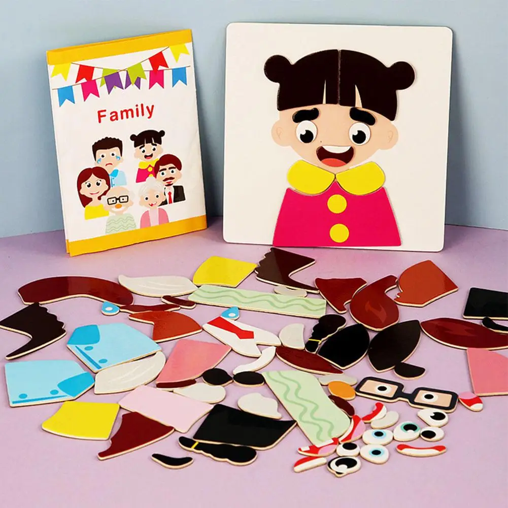 

Wooden Multifunction Children Emotion Puzzle Writing Magnetic Drawing Board Blackboard Learning Education Toys For Kids