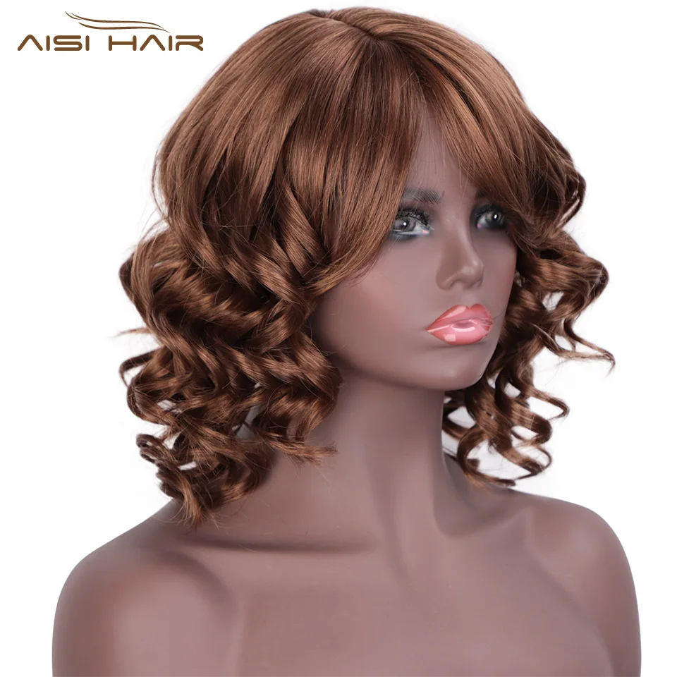 I's a парик коричневый красный черный парики короткие синтетические волнистые парики с челкой для белых женщин высокая температура волокна волос