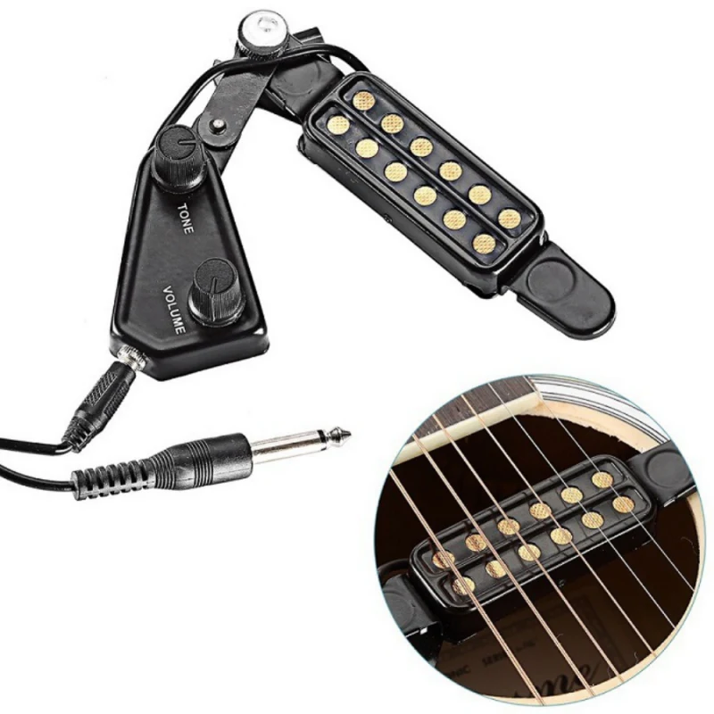 

12-hole Magnetic Transducer Acoustic Guitar Sound Hole Pickup with Tone Volume Controller Audio Cable Guitar Parts 2020 Hot //