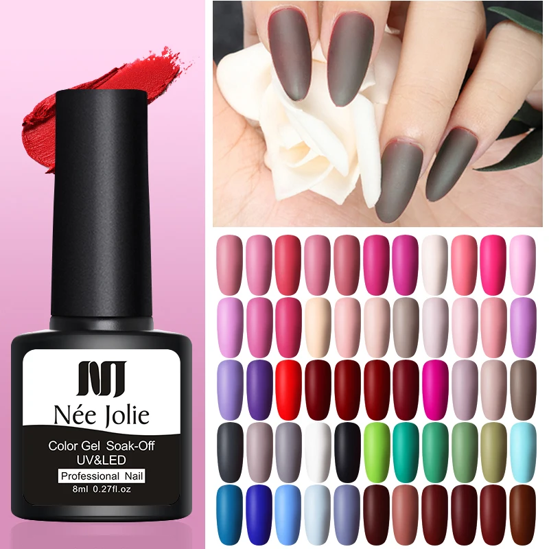 

NEE JOLIE Gel Nail Polish Pure Gray Red Pink Color Matting Varnish Laccquer Nail Art Decorations DIY Nail Designs