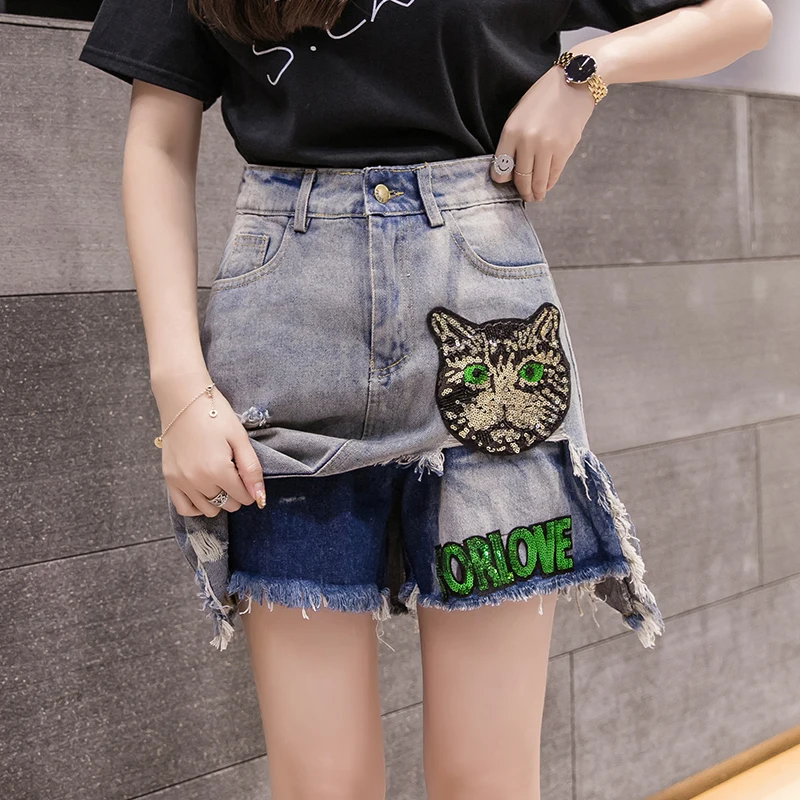2020 denim a-line skirt irregular high waist short large size | Женская одежда