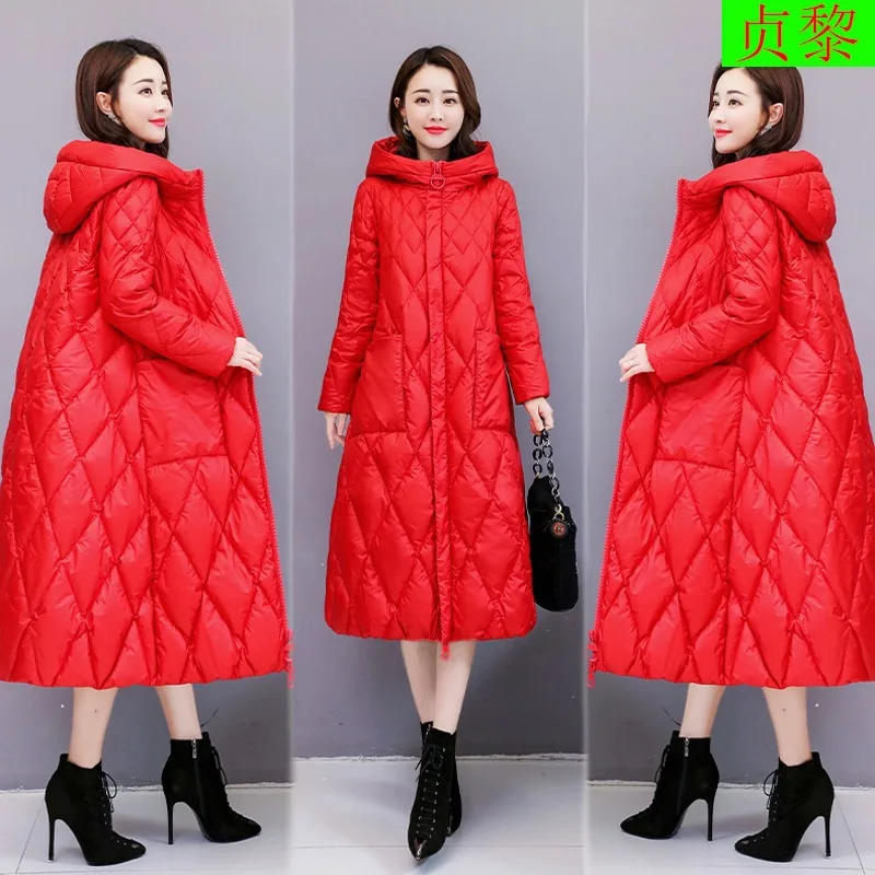 

2018 Winter New Style WOMEN'S Dress Exta-long INS Cotton-padded Jacket Coat over-the-Knee Slimming down Jacket Cotton-padded Clo