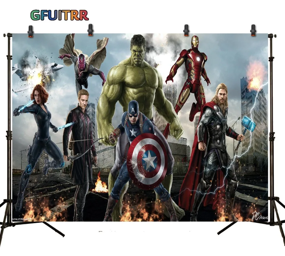 GFUITRR Marvel Мстители фон для фотосъемки детей день рождения фон Капитан Америка Железный человек Тор фото стенд реквизит