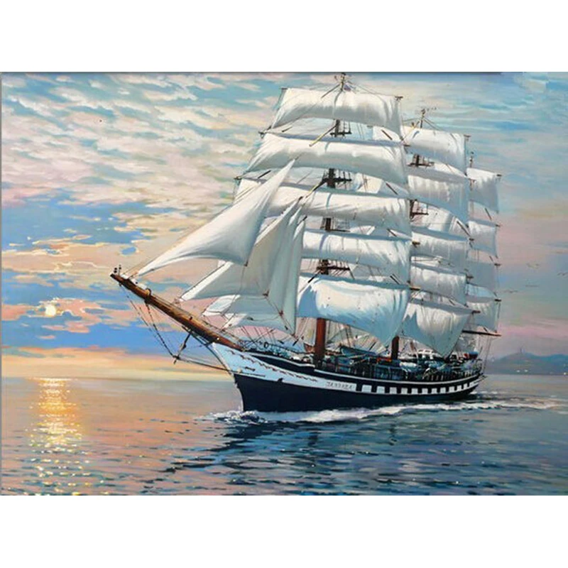 

White Sail Ship Scenery DIY Digital Painting By Numbers Modern Wall Art Canvas Paint Holiday Gift Home Decor Big Size