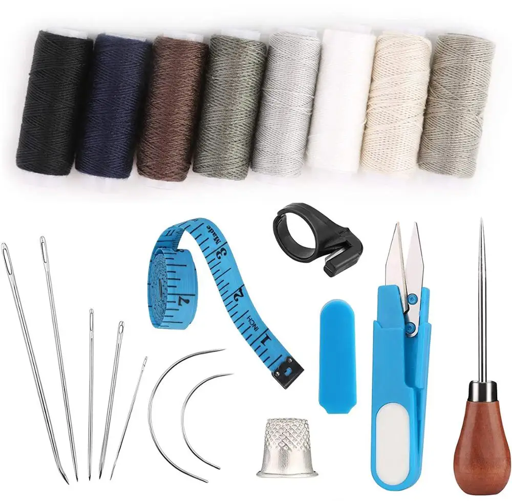 

KAOBUY Professional 20Pcs Leather Craft Tools Kit Hand Sewing Needles Awl Thimble Waxed Thread For DIY Leathercraf Accessories