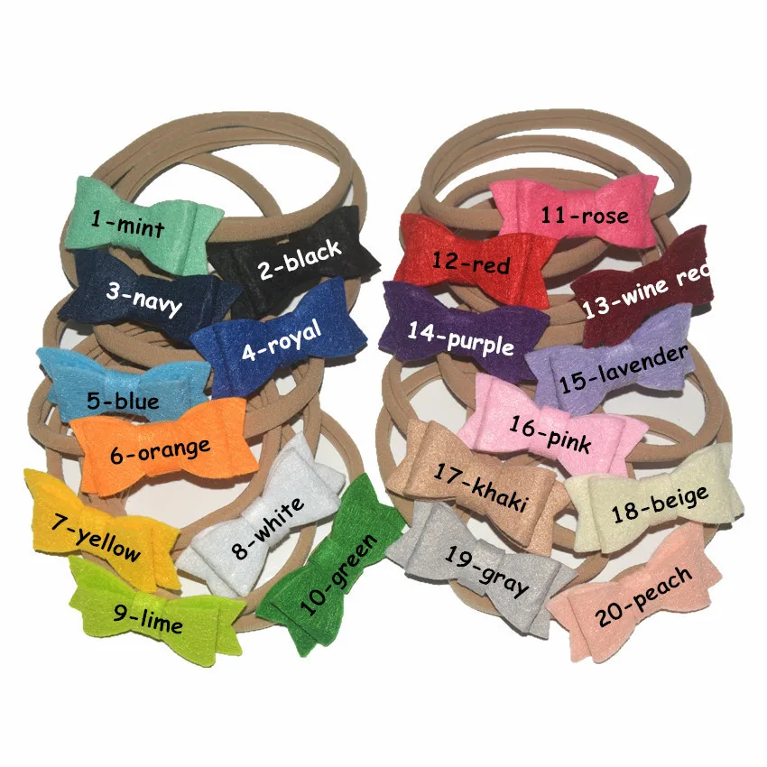 Детская нейлоновая эластичная повязка на голову в европейском и американском стиле; фетровая ткань; повязка на голову с бантом и хвостом; головной убор; 20 цветов
