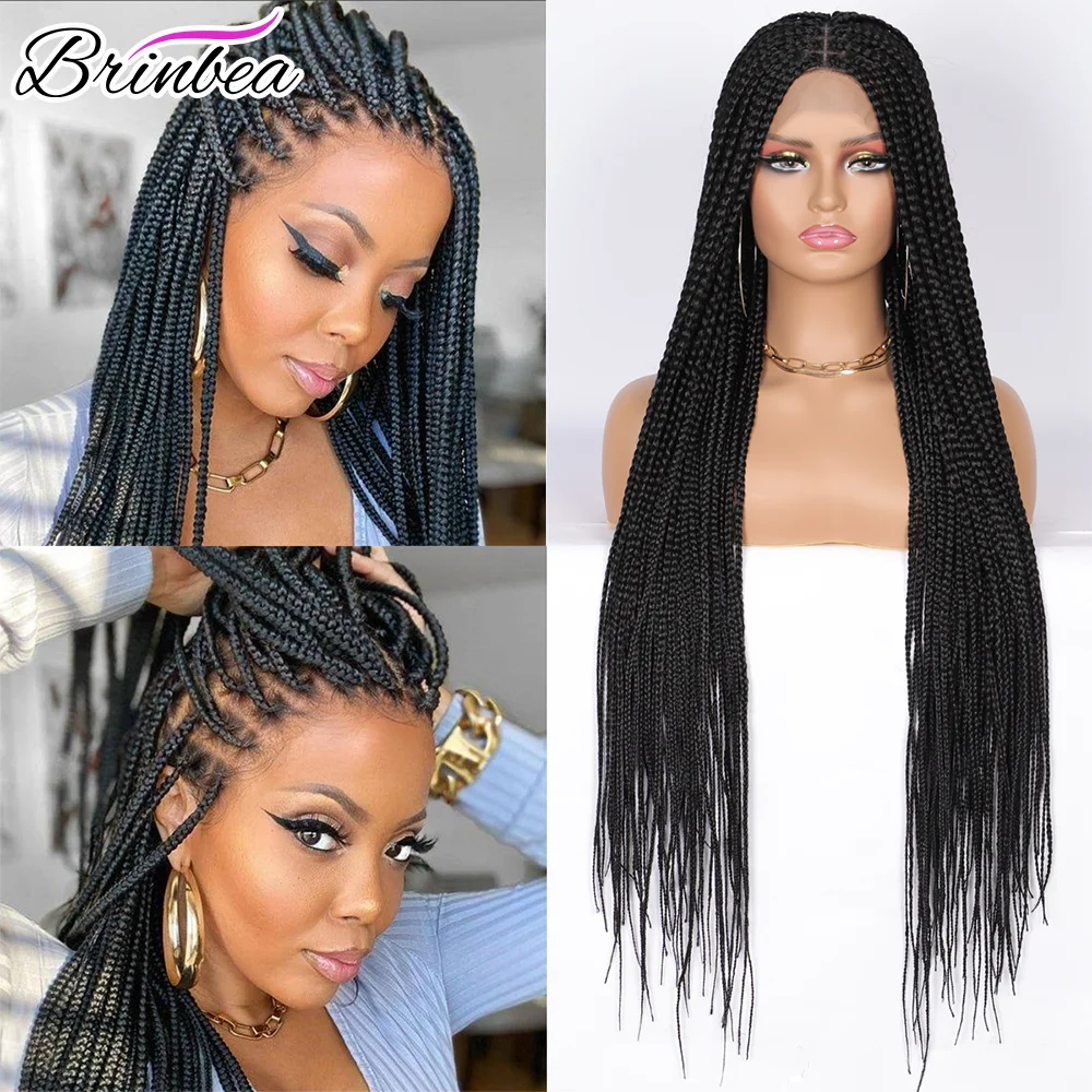 Brinbea 37" Synthetic 360 Full Lace Front Wig Long Box Braided Knotless Lace Wigs with Baby Hair Blonde Full Lace Wigs for Women