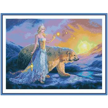 

TOP Snow Queen and Polar Bear patterns Counted Cross Stitch 11CT 14CT 18CT DIY Cross Stitch Kits Embroidery Needlework Sets