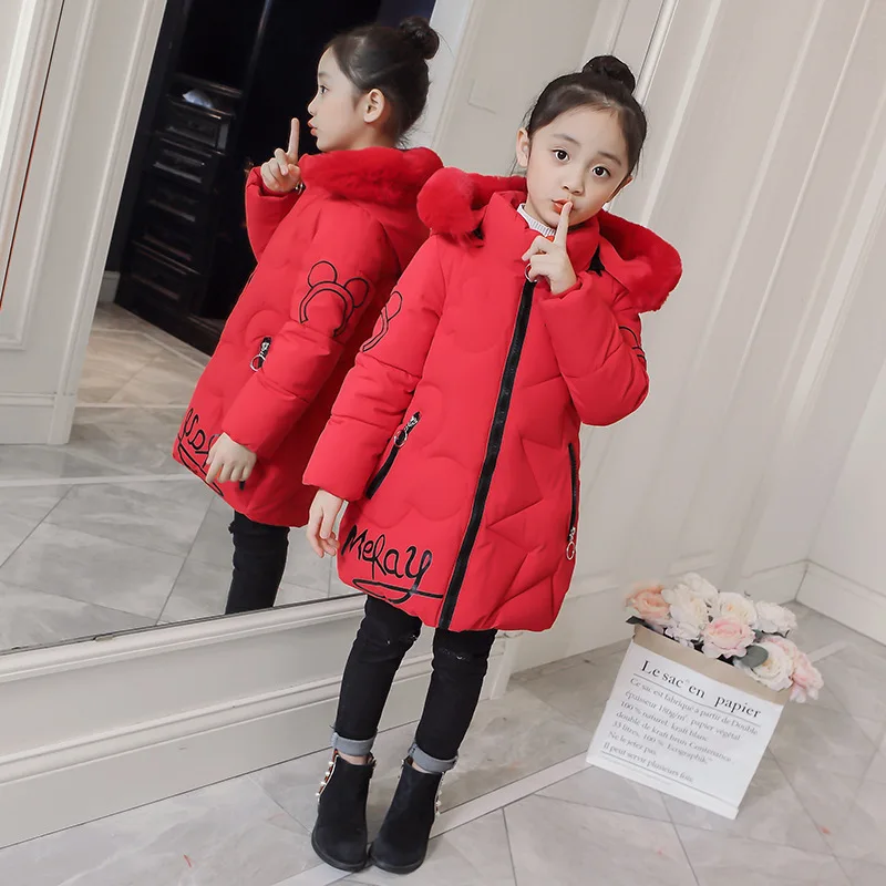 Children Winter Jacket for Girls Kids Hooded Warm Coats Cotton Padded Parka Girls Cartoon Print Unisex Outwear