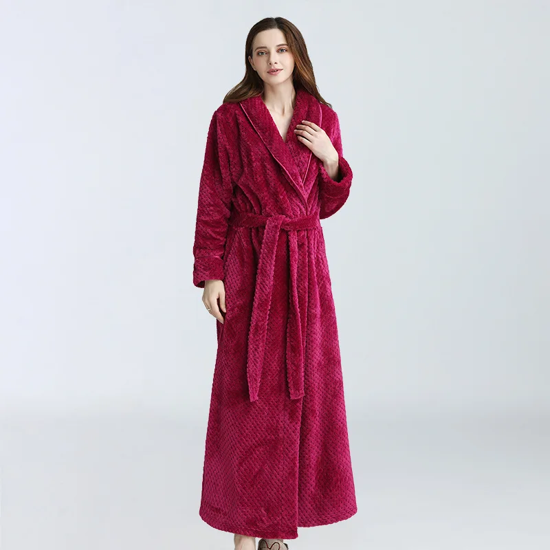 Rose Red Женская ночная рубашка, одноцветная, сексуальная, женская одежда, осень и зима, фланелевый, длинный, корейский стиль, халат, плюс-размер, для женщин - Цвет: Rose Red