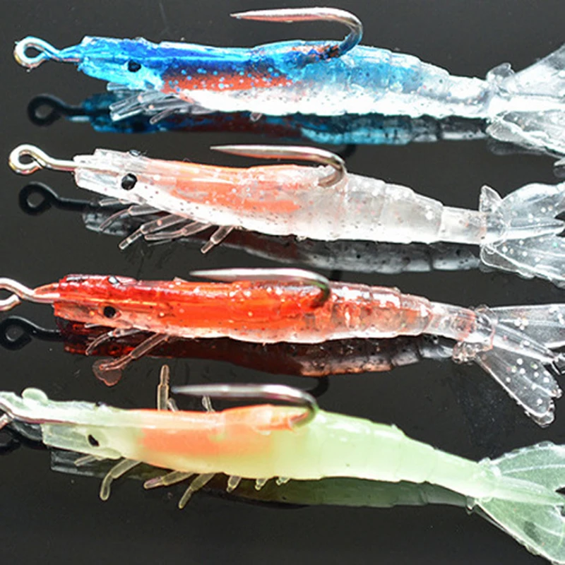 Luminous Shrimp Fake Baits Soft Simulation Prawn Lure Fishy Smell Artificial Trout Bait Single Hook Sea Fishing Tackle Lures | Спорт и