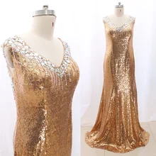 MACloth Золотое Платье-футляр с v-образным вырезом длиной до пола, длинное платье из фатина с кристаллами для выпускного вечера XXL 268053 распродажа