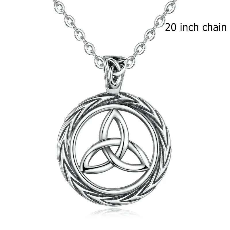 with 20 inch chain Eudora, винтажное, ирландское, кельтское, с узлом Троицы, Круглый, с подвеской, ожерелье с коробкой, Стерлинговое серебро, ювелирные изделия для женщин и мужчин, D264 - Окраска металла: with 20 inch chain