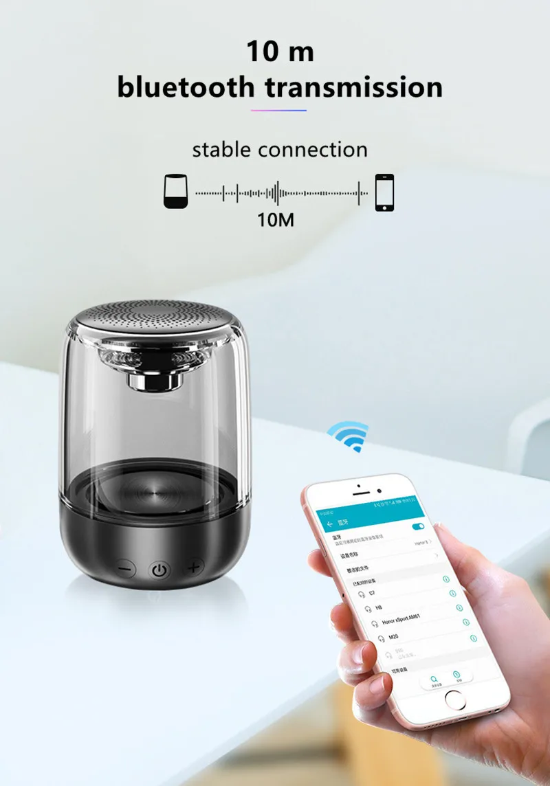 СВЕТОДИОДНЫЙ беспроводной bluetooth-динамик со стеклянным стеклом, портативный автомобильный динамик с ночным светом, музыкальный центр, НЧ-динамик Caixinha De Som F4045B