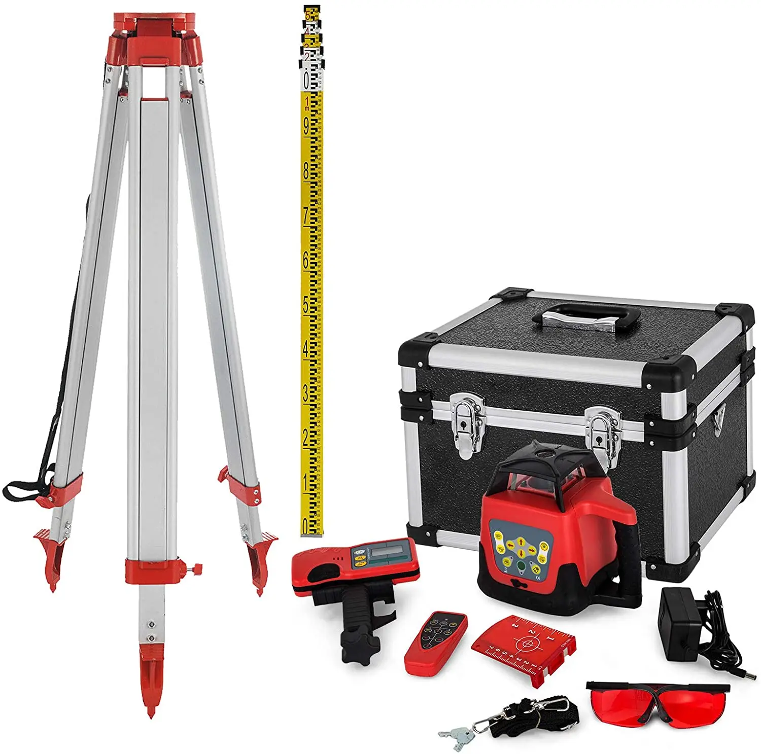 500m Self-Leveling Rotary Grade Laser Level Red/Green Tripod &16' Rod Optional 