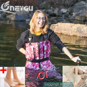 

NEYGU women's fishing waders ，waterproof&breathable chest wader with copper zipper, wear-resistant waders attached socks