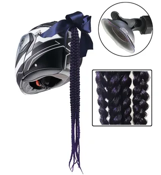 

24 Inch Motorcycle Helmet Braids Wig Dual Pigtail Ponytail With Sucker Bow High Quality Silk And Brand New Helmet Decoration