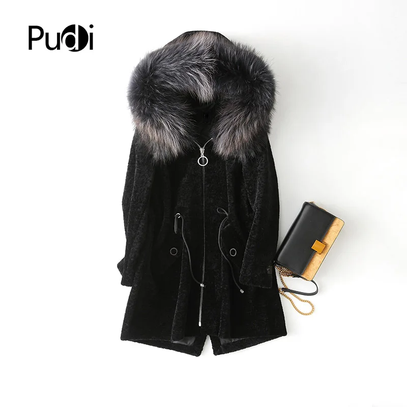 

PUDI A17077 2018 Women new fashion women Wool fur belt coat with real fox collar hood accessories lady fall winter coat