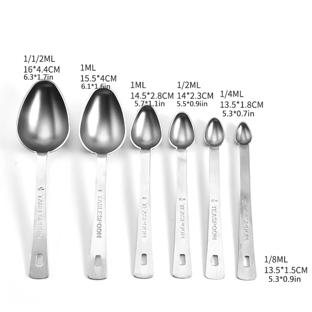 6 pcs/set Measuring Spoons Stainless Steel Baking Seasoning Measuring Scoop Home Bakery Kitchen Tool
