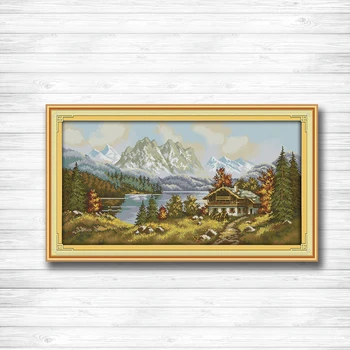 

Landscape people Snow mountain Scenic painting dmc 14CT 11CT counted cross stitch Needlework Set Embroidery kits Home decor