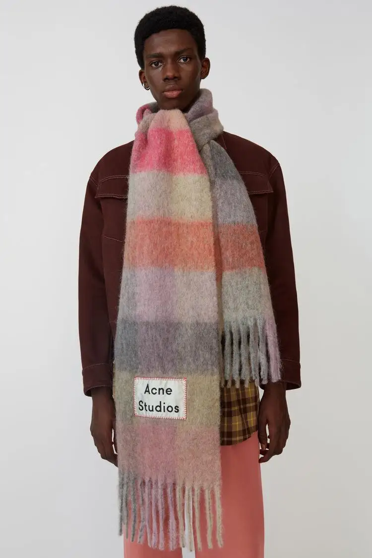 Ac family кашемировая шаль для осени и зимы, зимний модный цветной клетчатый шарф согревает шею студентов и толстые шали - Цвет: with logo pink