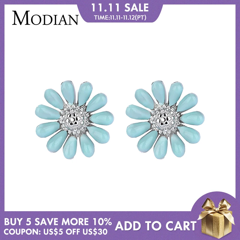 Modian и изображениями красочного цветка Эмаль Дейзи Стад серьги для девочек