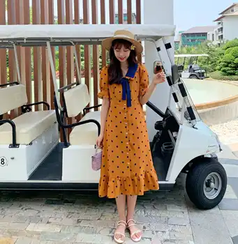 

COIGARSAM 4XL Plus Size Short Sleeve Women dress New Summer Polka Dot Peter pan Collar Belt Dresses 6021