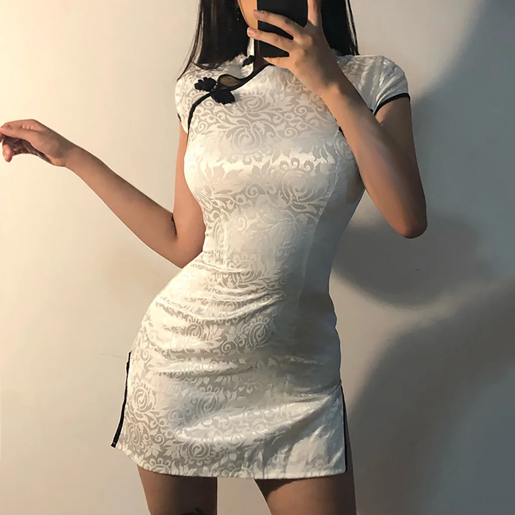 Китайское женское платье Cheongsam, китайский стиль, обтягивающее мини-платье, уличная одежда, сексуальная винтажная Harajuku Летняя женская одежда, тонкая новинка