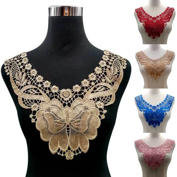 

Flower Leaf Embroidery Collar Venise Lace Flowers Neckline Collar Applique Trim and Lace fabric sewing supplies