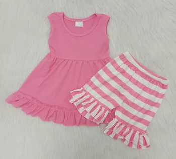 

Summer Cute Newborn Baby Girls Clothing Set Pink Ruffles Tank Tops+Stripped Shorts 2PCS Outfits Children Set