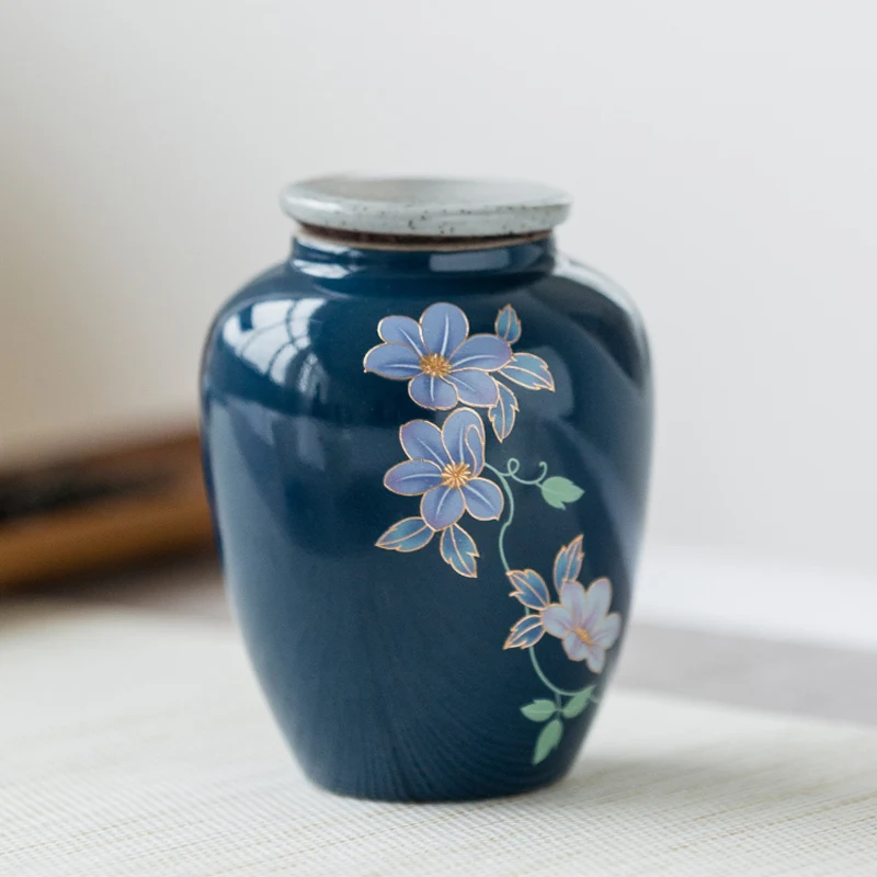 Blue Керамика прах питомца урна расписанная вручную переменная глазурь chinaware кремации урна мемориал - Цвет: Blue