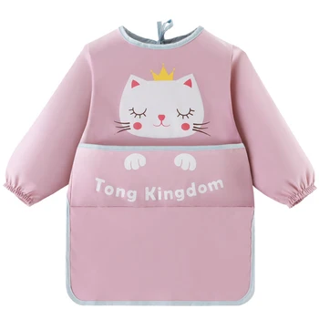 

Weaning Feeding Baby Burp Cloths Stain Resistant Smock Kids Bib Cute Cartoon Toddlers Full Long Sleeve Waterproof Comfortable