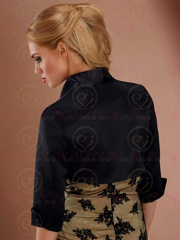 Wedding Boleros Satin 3/4 Sleeves Three Quarter with Collar Bridal Jackets Bridesmaid Cape Party Shrug Customize wedding shawl
