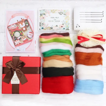 

Lovely Sika Deer Christmas Elk Gift Box Wool Felt Craft Felting Poked Set Handmade DIY For Needle Material Bag Package