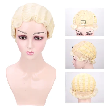 

XUANGUANG Short Wavy Wigs Synthetic Wigs for Black Women African American Fake Hair Heat Resistant
