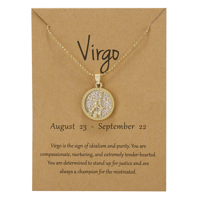 Zodiac Constellations Necklace Geometric Round Pendant Gold Silver Color Chain Necklace Unisex Friendship Jewelry Lover Gifts