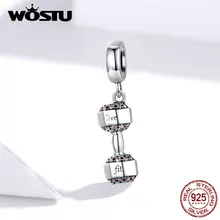 WOSTU гантели Фитнес талисманы 925 пробы серебро подходят браслет кулон бусины для женщин DIY ожерелье спорт ювелирные изделия FIC1340