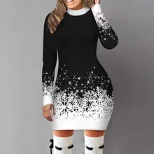 Robe de noël à manches longues pour femmes, imprimé, rouge, noir, élégant, décontracté, Slim, Mini, Sexy, moulante, printemps automne 