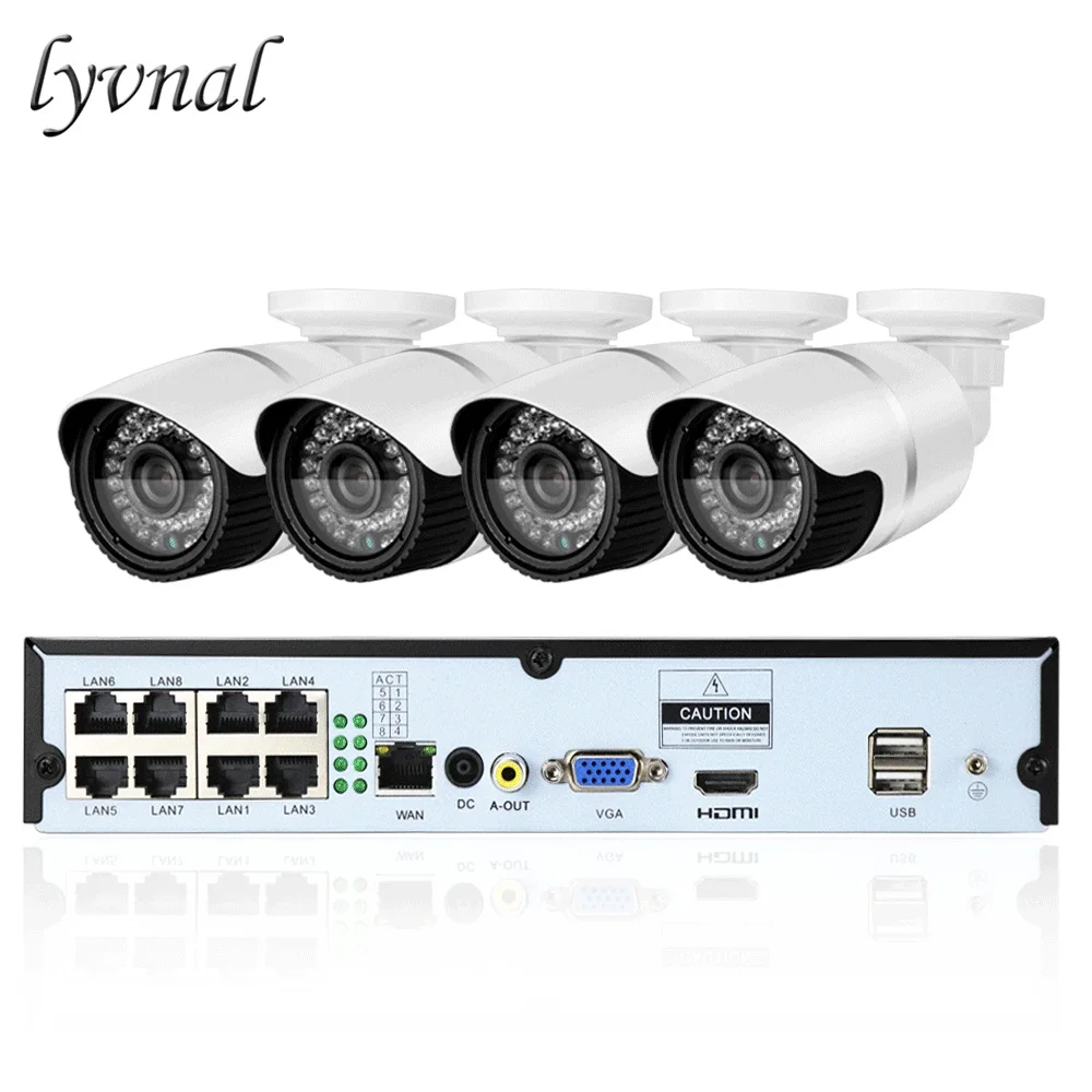 LYVNAL h.265 8CH 5MP POE NVR комплект 4CH 720P камера безопасности POE IR Открытый 1,0 MP POE ip-камера P2P видео 4CH набор для наблюдения
