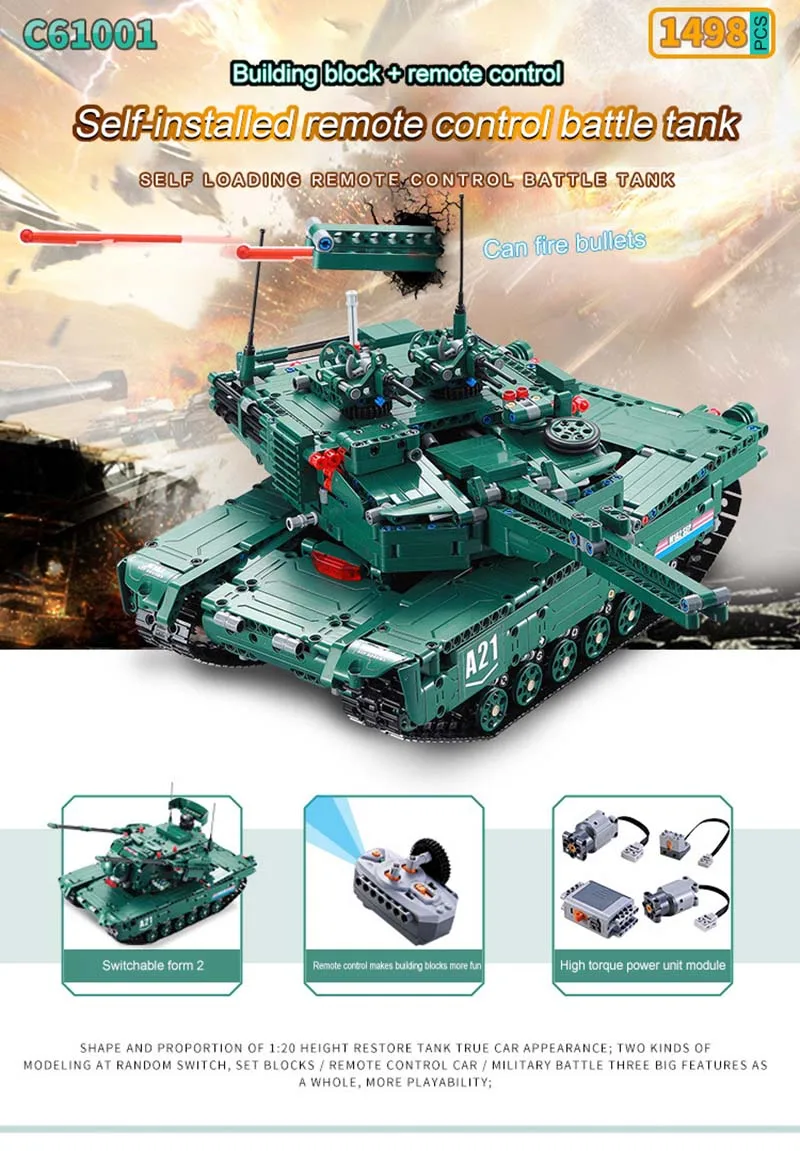 1498 шт. строительные блоки RC танк военная модель игрушечные наборы для сборки строительный блок игрушки технический пульт дистанционного управления автомобиль Рождественский подарок