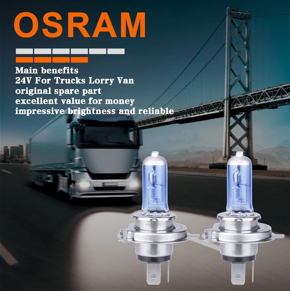 Osram 24v 130w h4 галогенные тележки x свет задний свет номерного знака свет для автобуса грузовика фургон 62270T X 4000k более длительный срок службы 1 пара