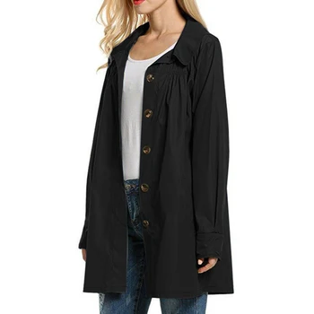 

Female Outerwear Button Hooded Jacket Casual Windbreaker Coat Windproof thin Veste Femme autumn long sleeve clothing